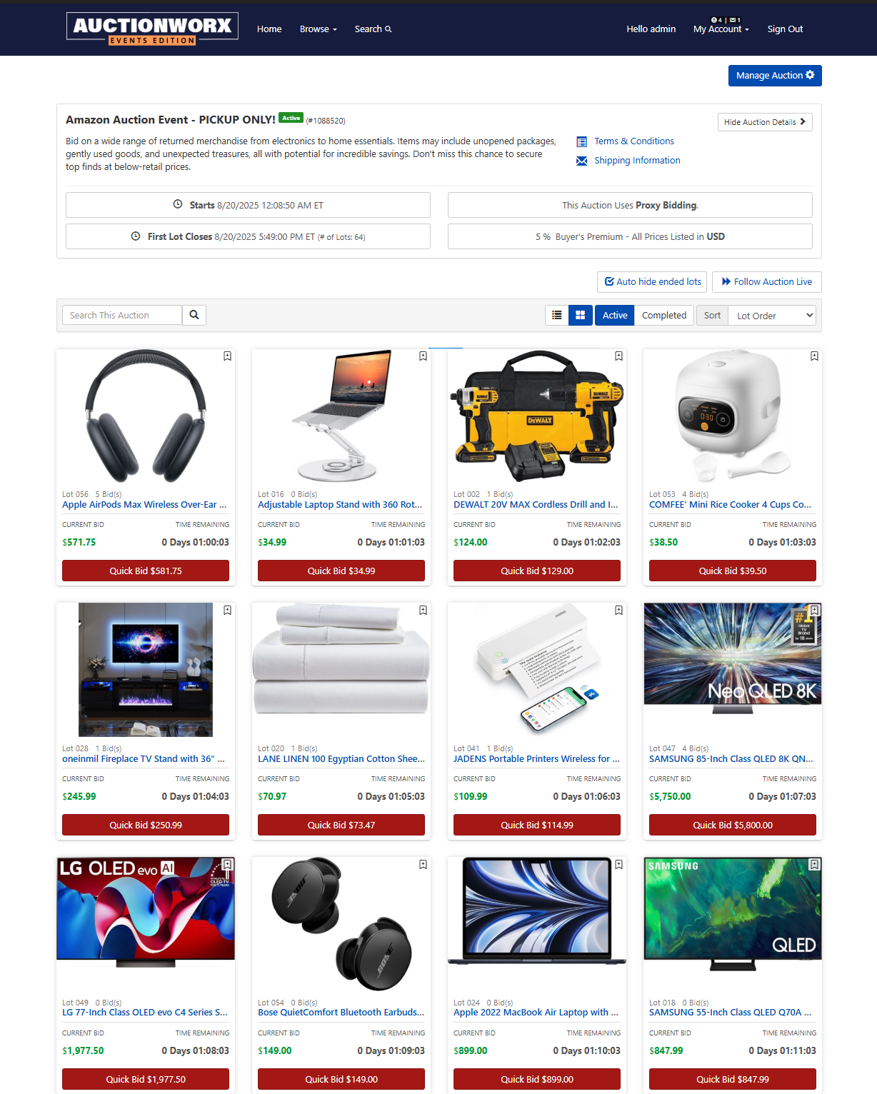 screenshot of AuctionWorx Events Edition